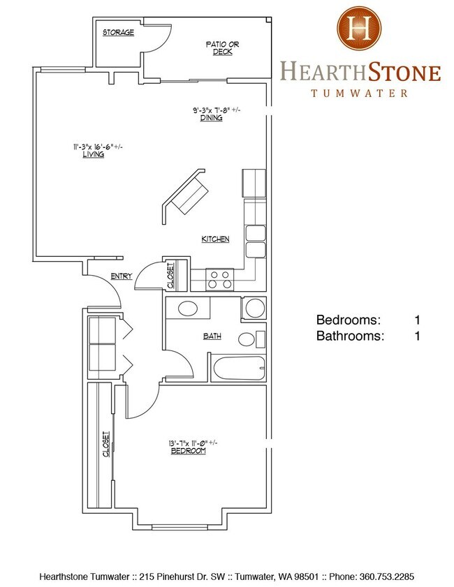 1 Bed 1 Bath * 219-102 floor plan